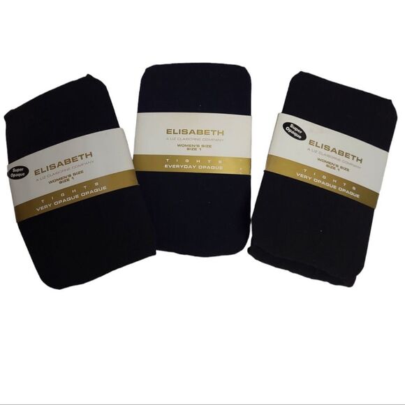 NEW VINTAGE 90s  3 black opaque Liz Claiborne minimalist tights size 1 L/XL - Picture 1 of 6
